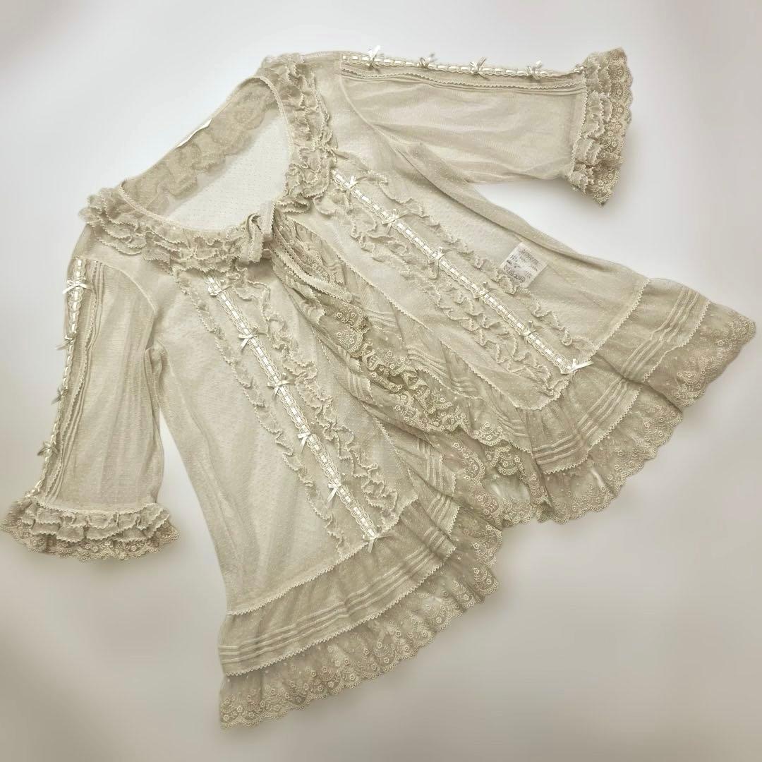 【試着のみ】ピンクハウス 生成 ドットチュールオーバーブラウス