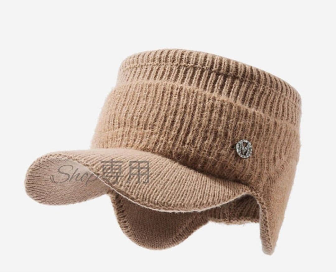 新品 白 ニット帽 つば付き 黒 耳当て サンバイザー ゴルフ レディース