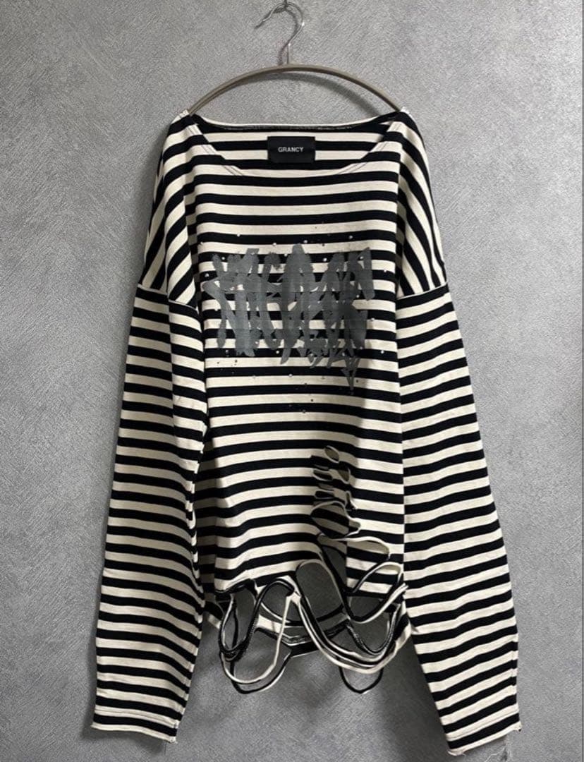 ち*ん様 【GRANCY】総柄ラインストーングラフィックロンT ボーダー