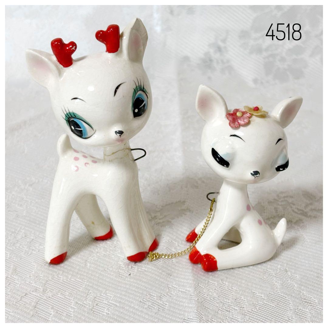 鹿　親子　陶器　置物　当時物　ヴィンテージ　内藤ルネ・宇山あゆみ系 レトロ　猫