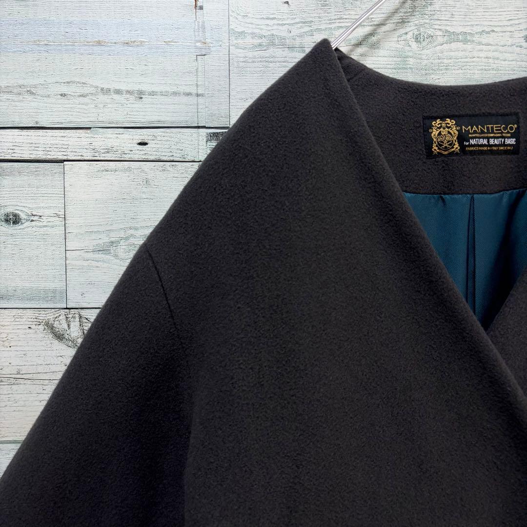 ☆ほぼ未使用☆NBB×MANTECOノーカラーVコート　チャコール　Mサイズ