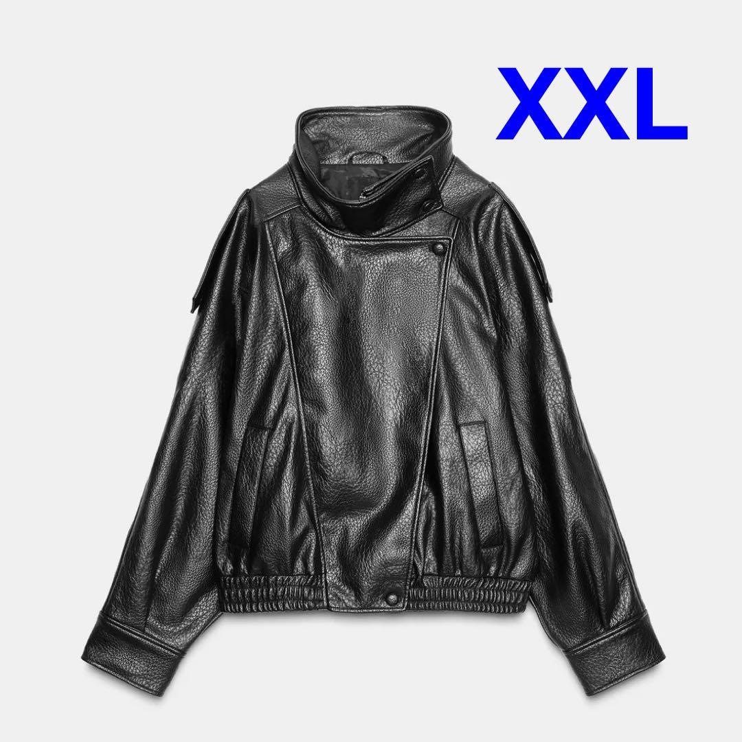 ZARA フェイクレザージャケット XXL ブラック