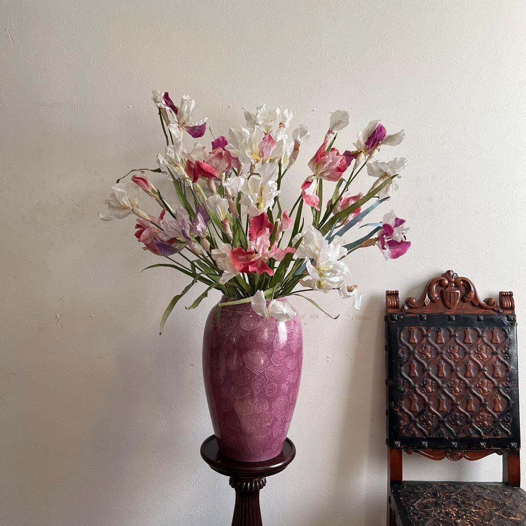 k247 存在感のある大型フラワーベース マゼンタ色のエレガントな花瓶 ローズ