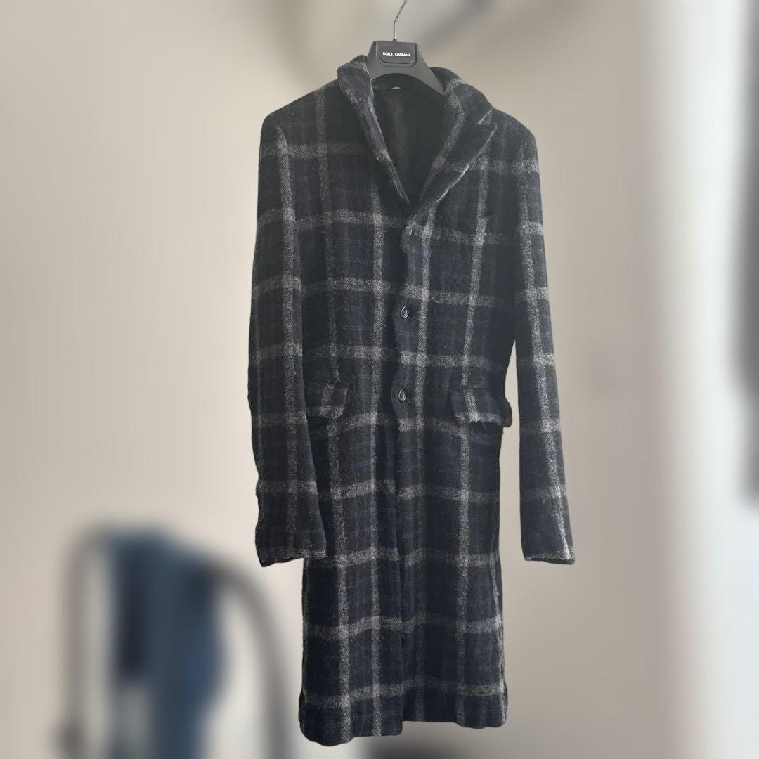 縮絨　ロングジャケット　チェック　2024AW
