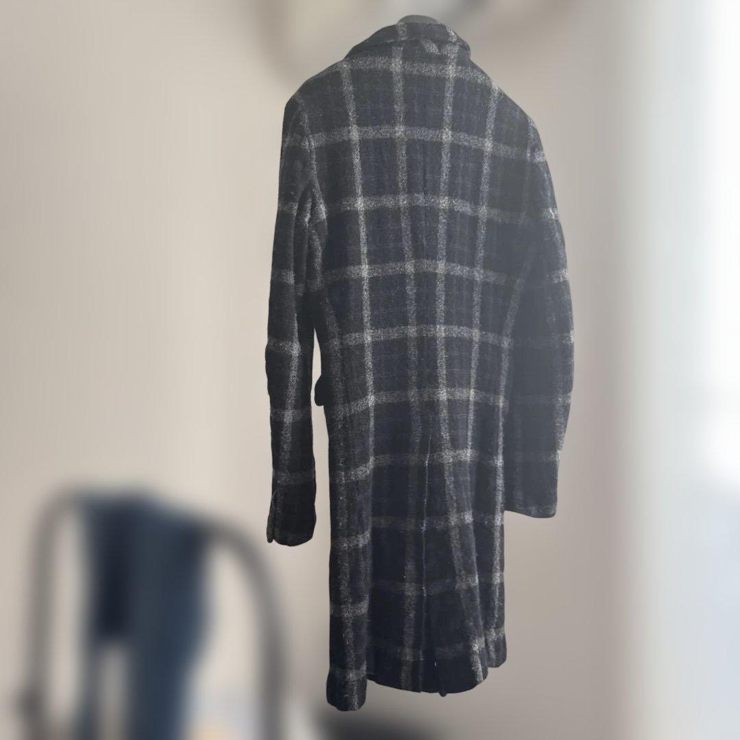 縮絨　ロングジャケット　チェック　2024AW