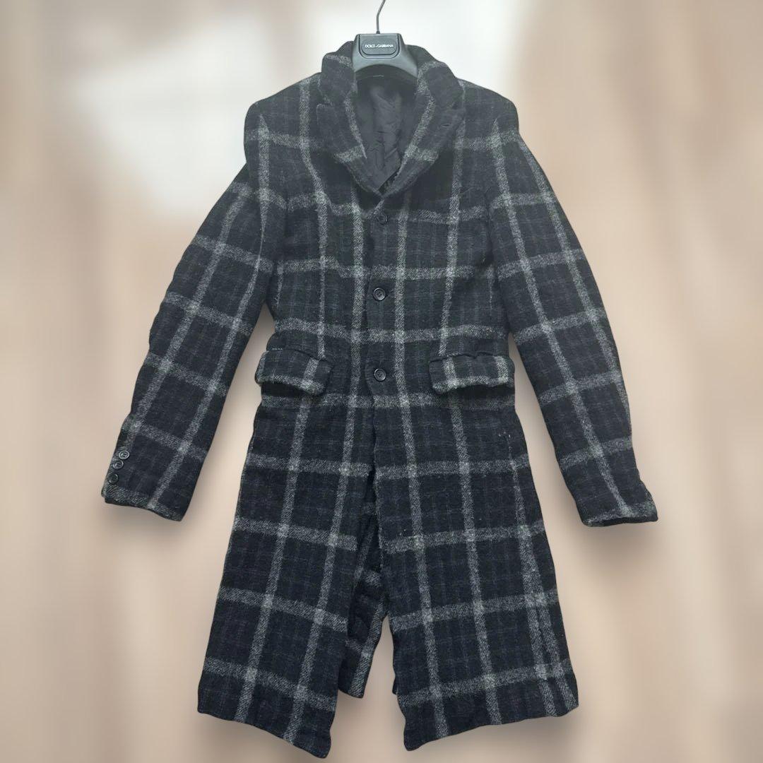 縮絨　ロングジャケット　チェック　2024AW