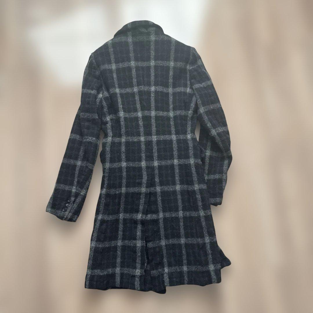 縮絨　ロングジャケット　チェック　2024AW