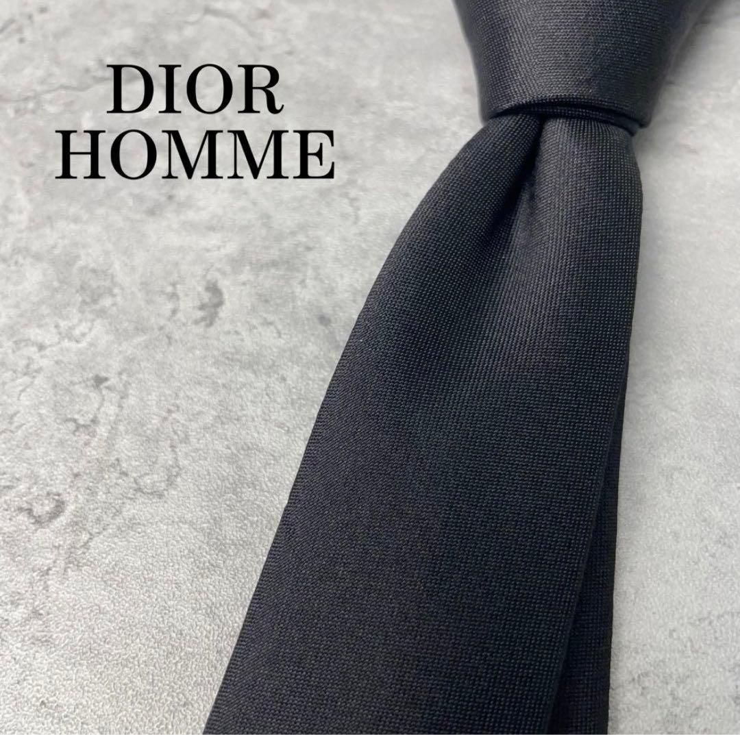 美品 DIOR HOMME ワンポイント ソリッド ナロータイ ネクタイ 黒