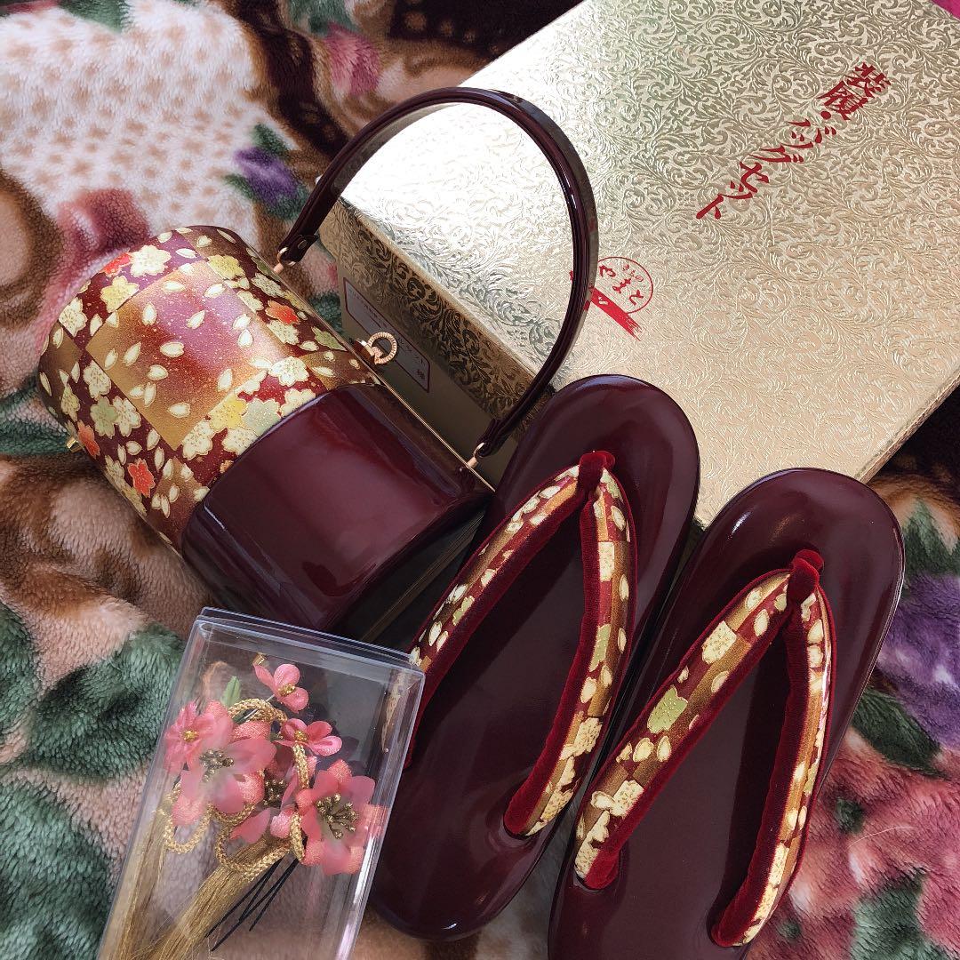 【美品】成人式 下駄 バッグ 髪飾り セット 卒業式 和装