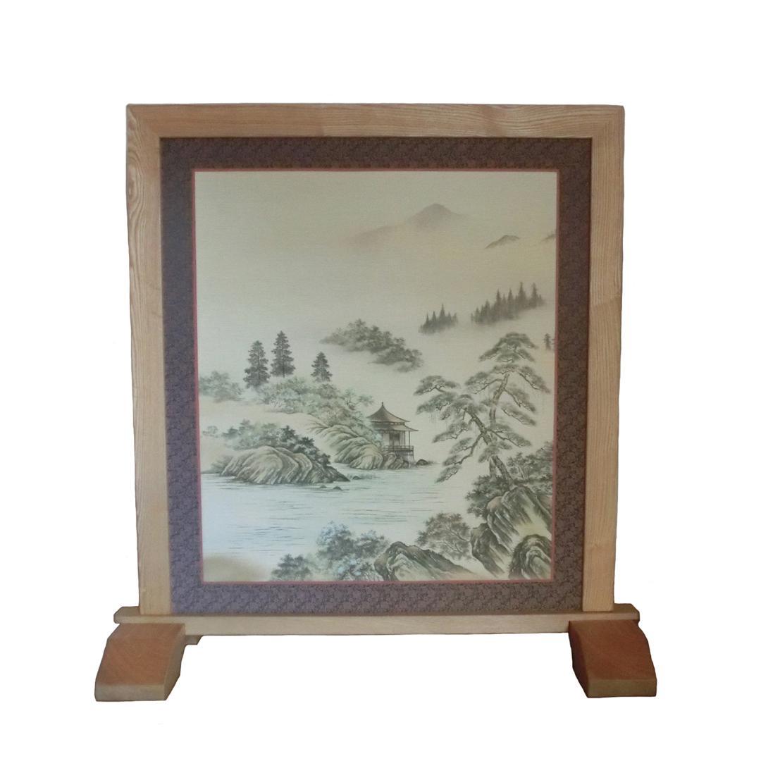 奥ゆかしさを醸す伝統衝立 山水画＋小紋柄