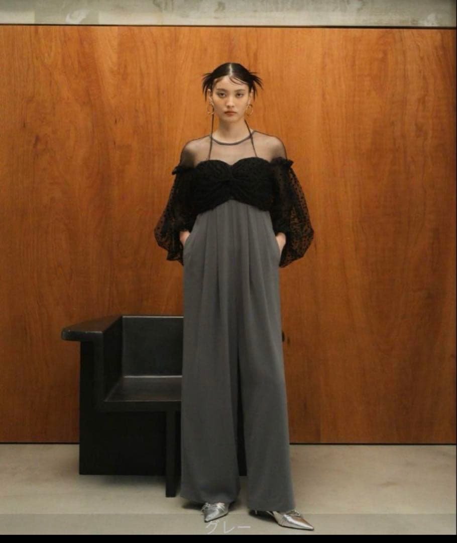 ANDRESD flocky dot dress グレー　S