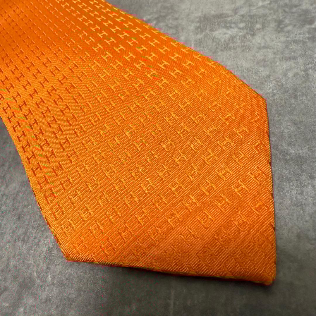 HERMES エルメス ネクタイ オレンジ ファソネ H柄 定番 王道 シルク