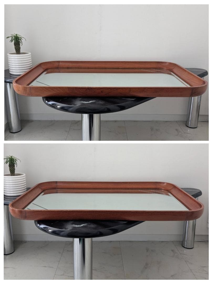 ヴィンテージ ウッドフレーム ミラー 木製 置き鏡 立て掛け鏡 無垢 チーク材