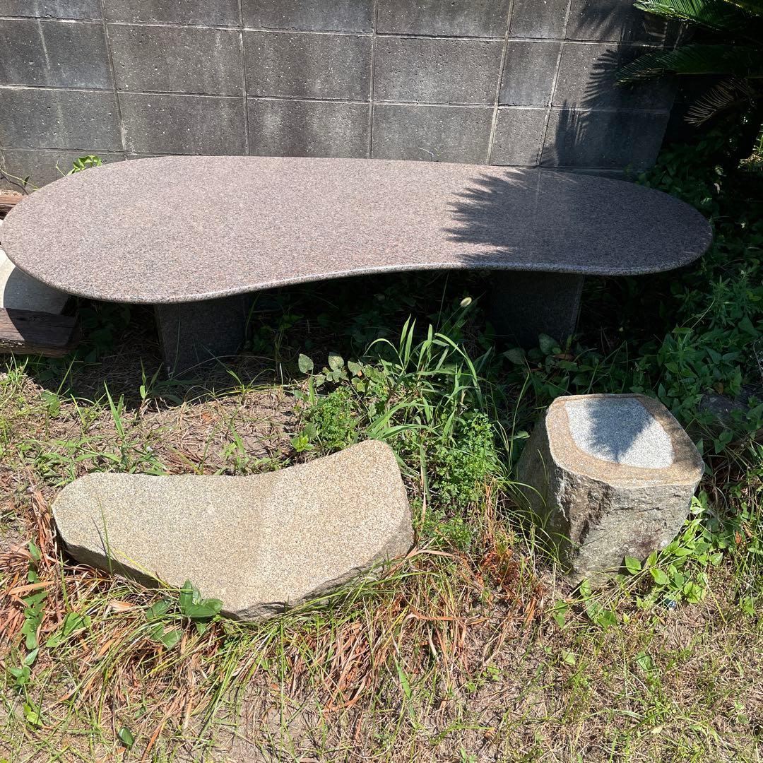 天然石テーブル　庵治石　テーブル　椅子　花崗岩 楕円形 石材 庭装飾用