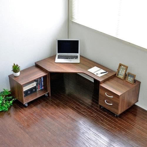 《新品・送料無料》パソコンデスク ロータイプ コーナー デスクセット ブラウン