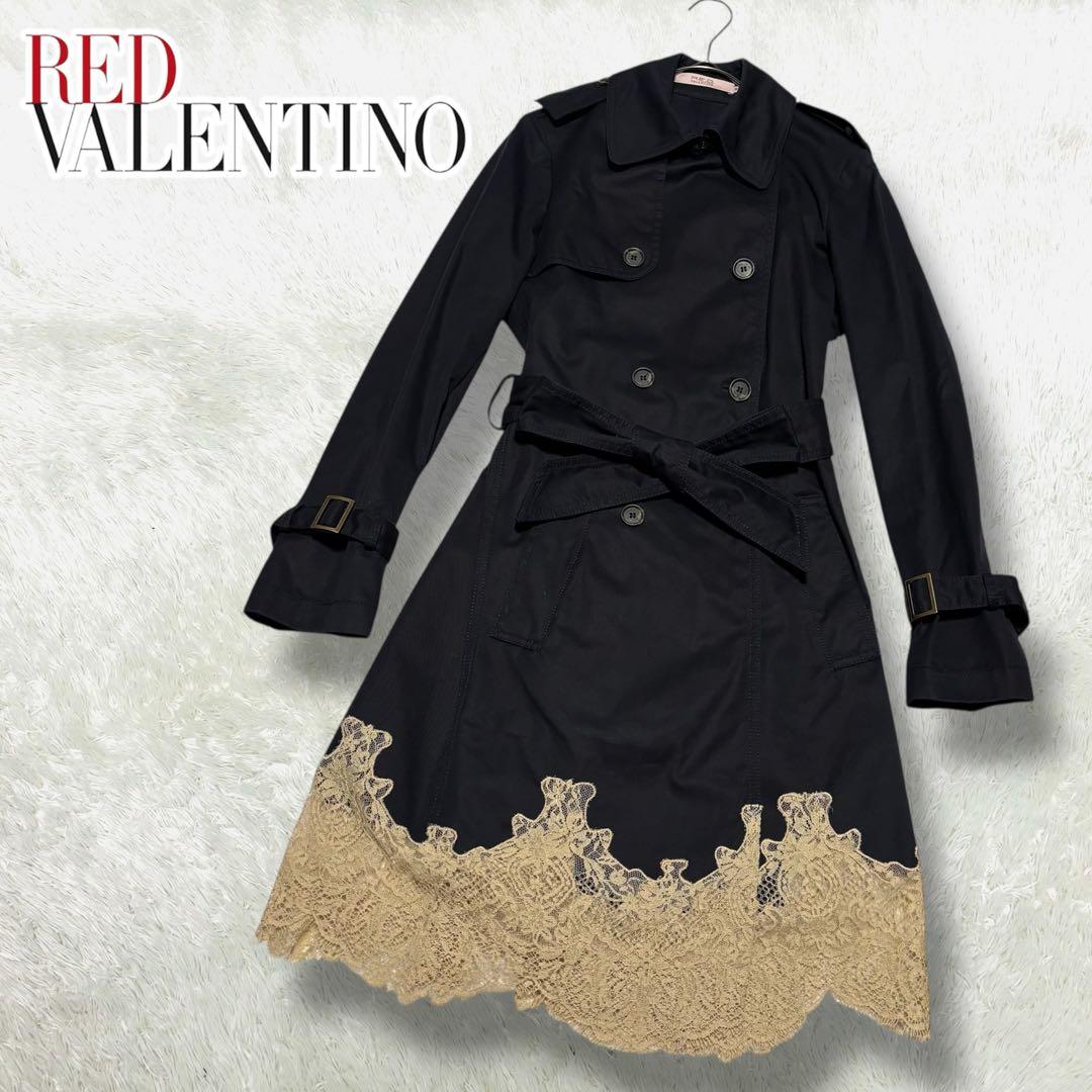 美品 RED VALENTINO トレンチコート レース 切替 L ブラック