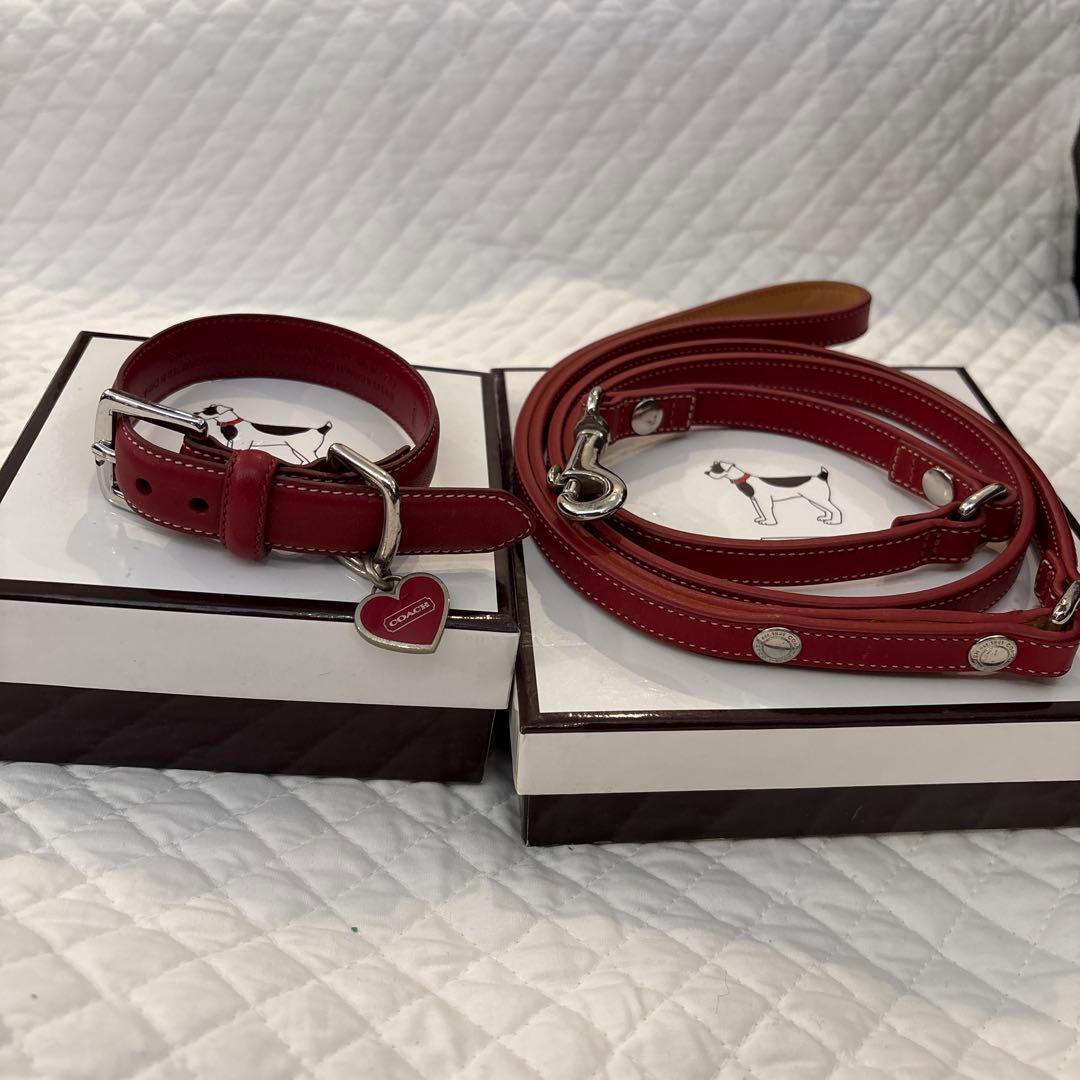 coach 首輪・リード　オールレザー　レッド