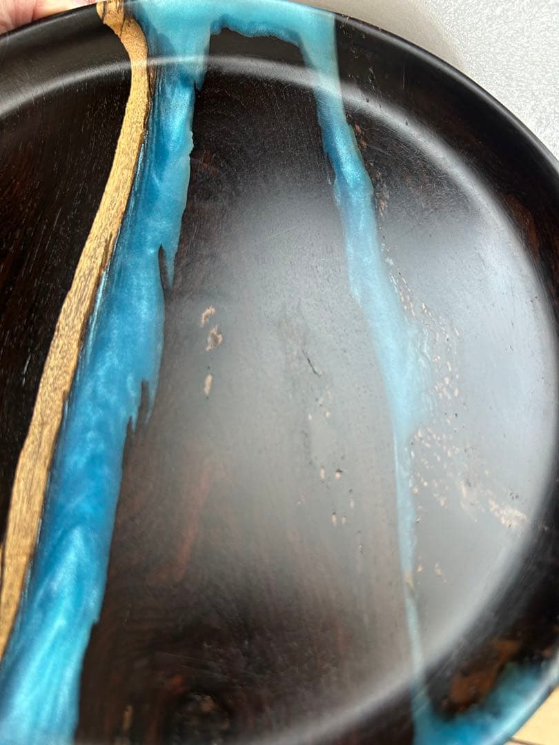 天然胡桃の木とレジン（樹脂）融合美、木製アートお茶盤プレートと花瓶3点セット