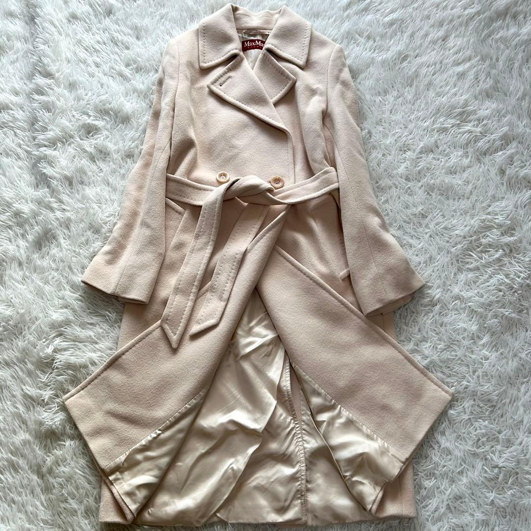 【美品】マックスマーラ　ロングコート　シルク　アンゴラ混　ベルテッド　XL相当