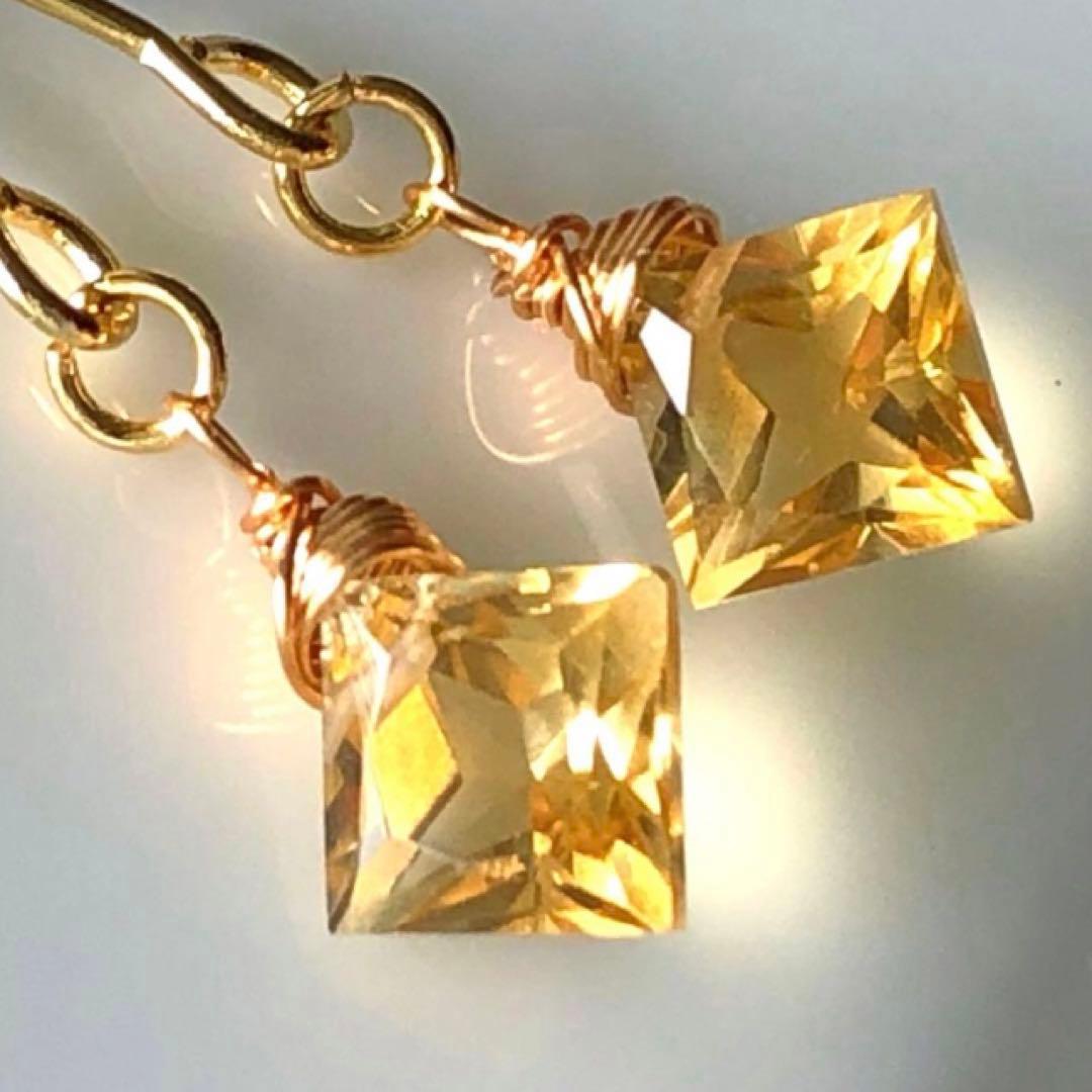 dino13様　天然石☆宝石級シトリンプリンセスのピアス14kgf