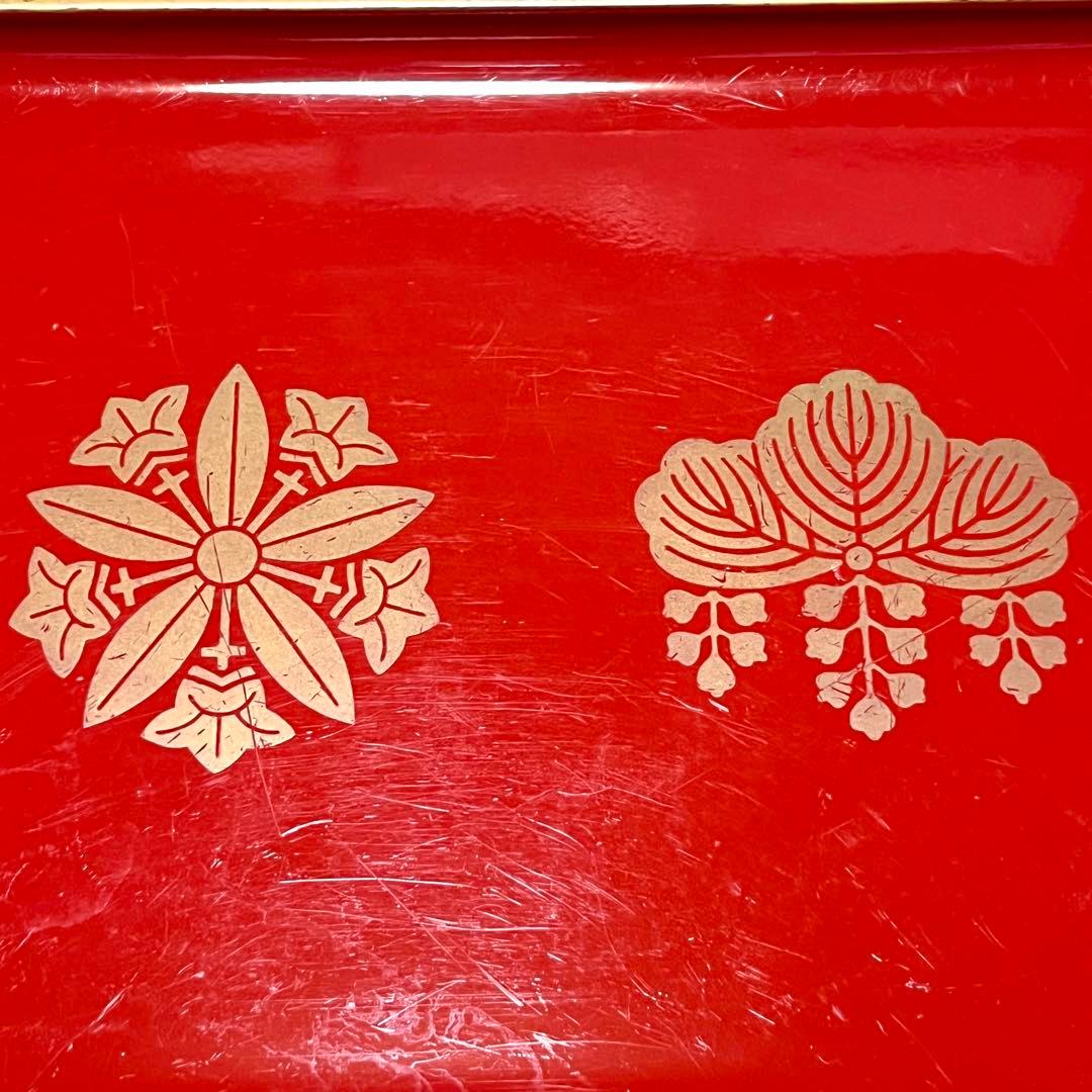 ■両山紋・茶菓盆■曹洞宗・久我竜胆・五七桐・角盆・トレー・漆器・朱色・慶事・茶道