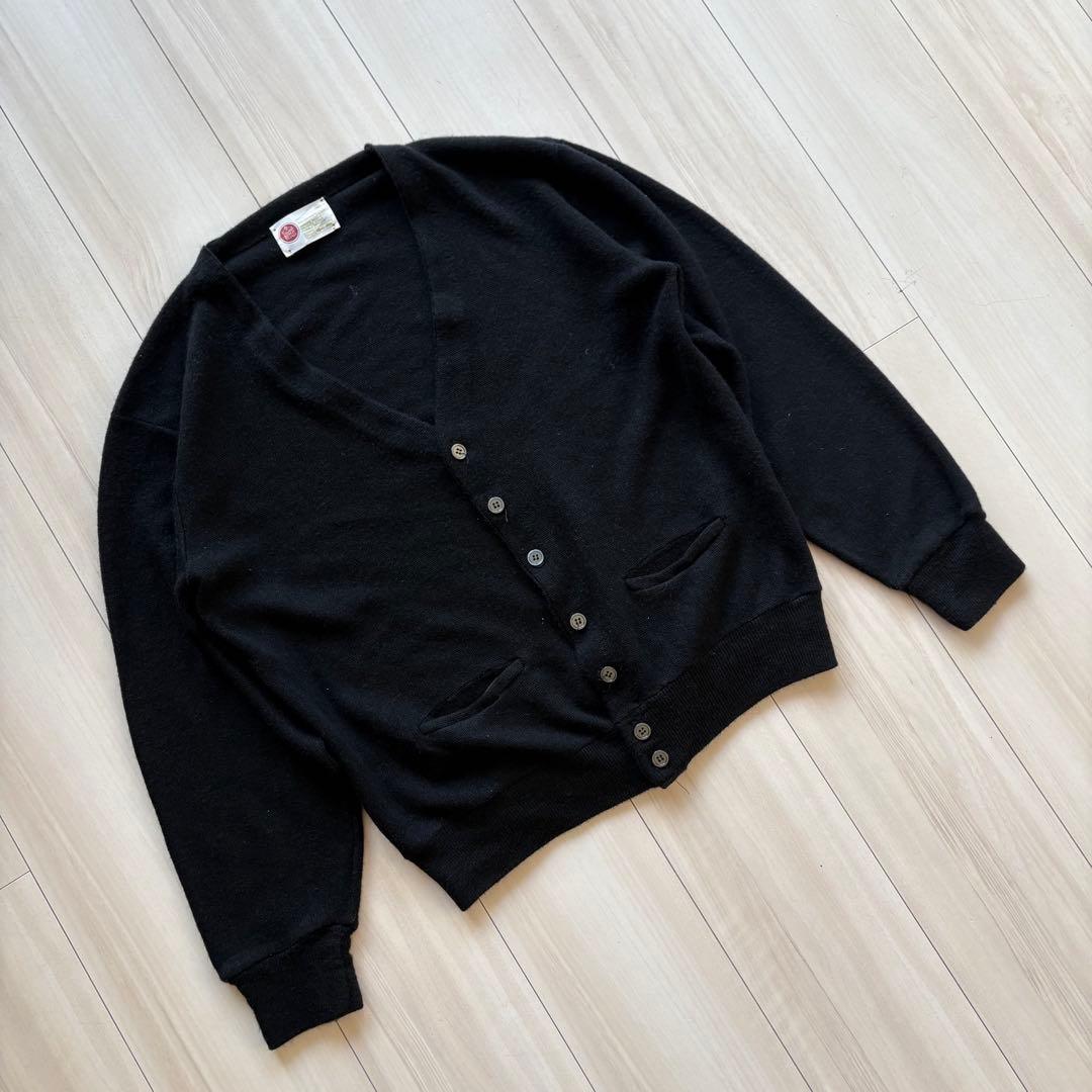 70s Sears KINGSROAD アクリルカーディガン 黒 ポケ付 ミント