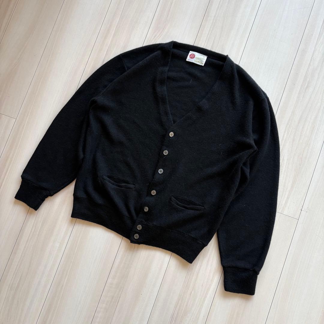70s Sears KINGSROAD アクリルカーディガン 黒 ポケ付 ミント