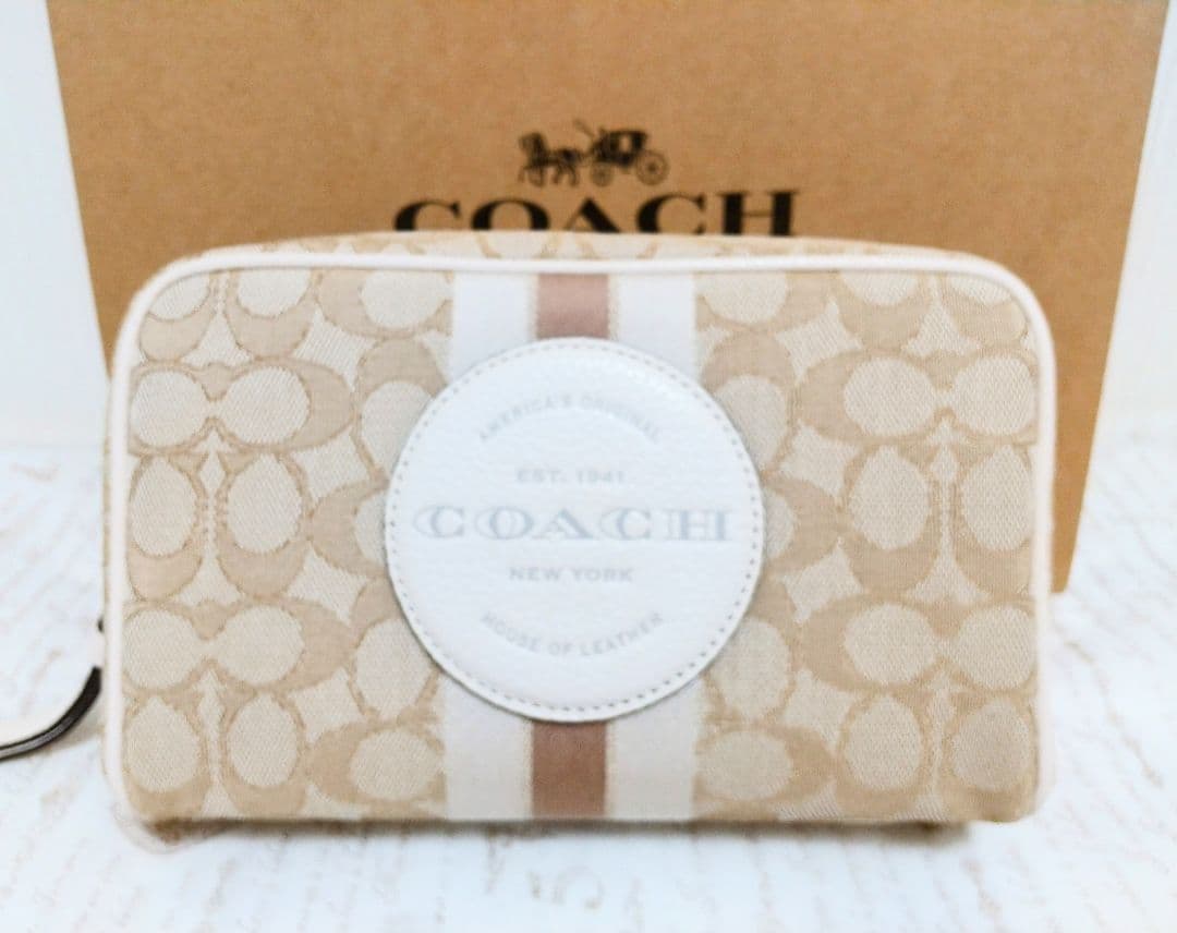 COACH コーチ シグネチャー ベージュ コスメポーチ 保存袋・箱付き