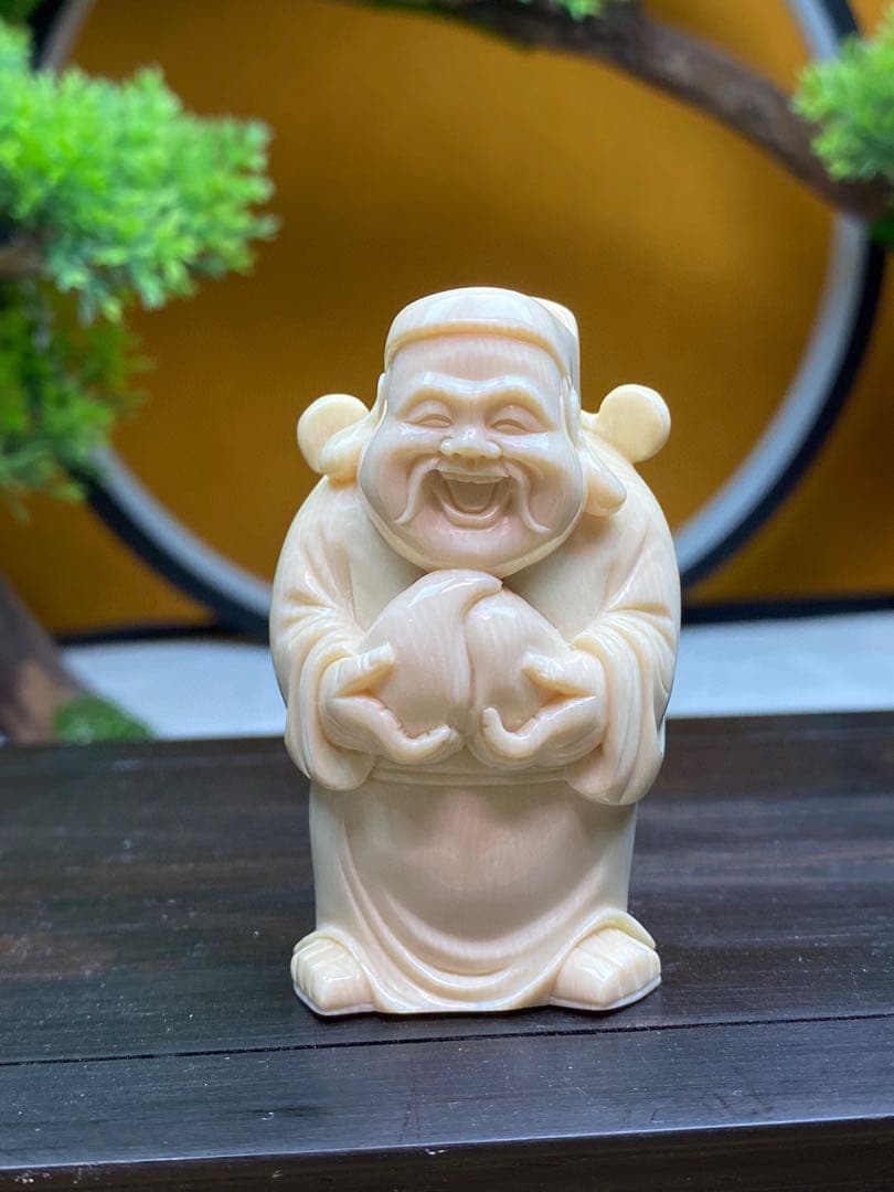天然マンモス牙美しい手作り彫刻五路財神·五福臨門置物
