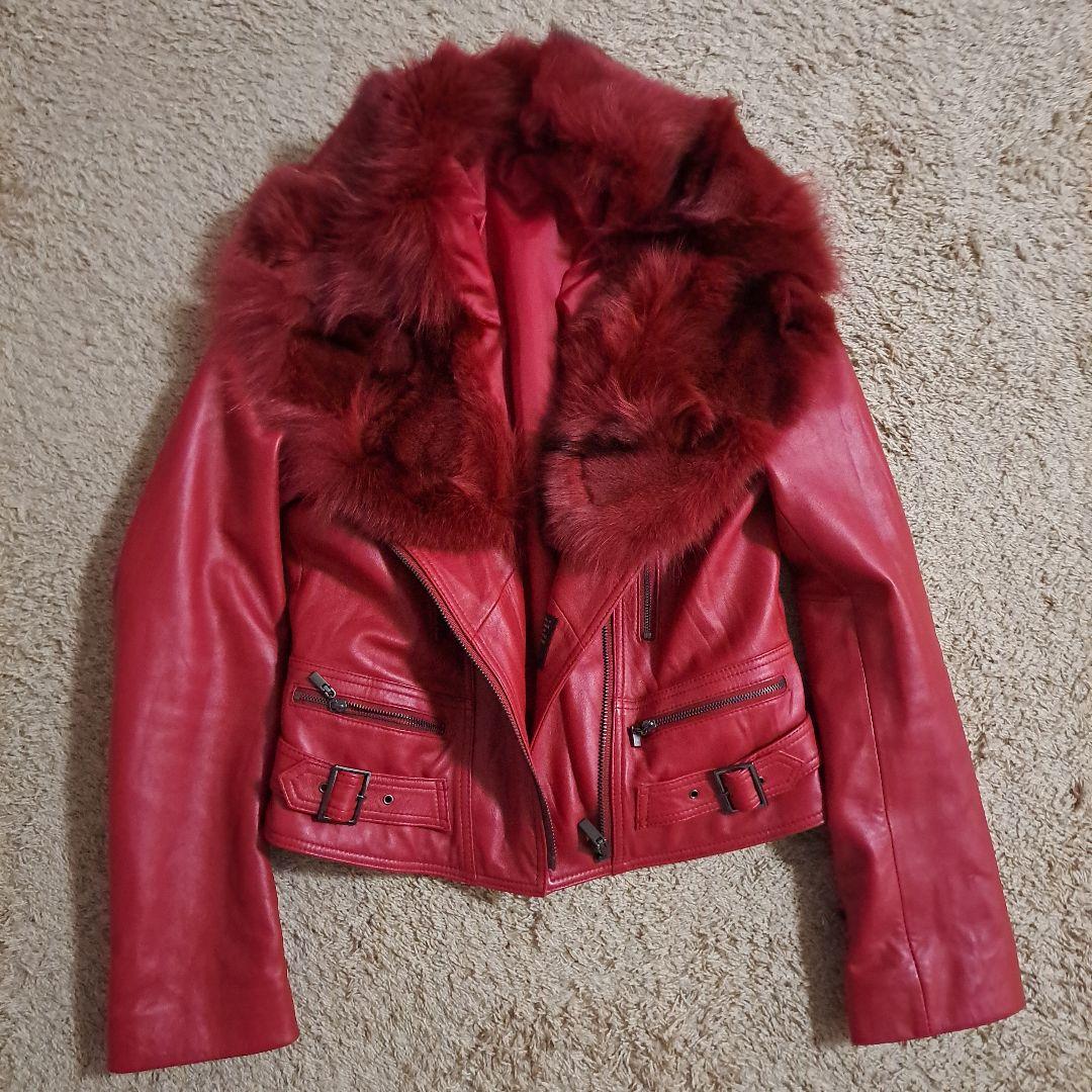 レッドレザージャケット Sサイズ ファー付き