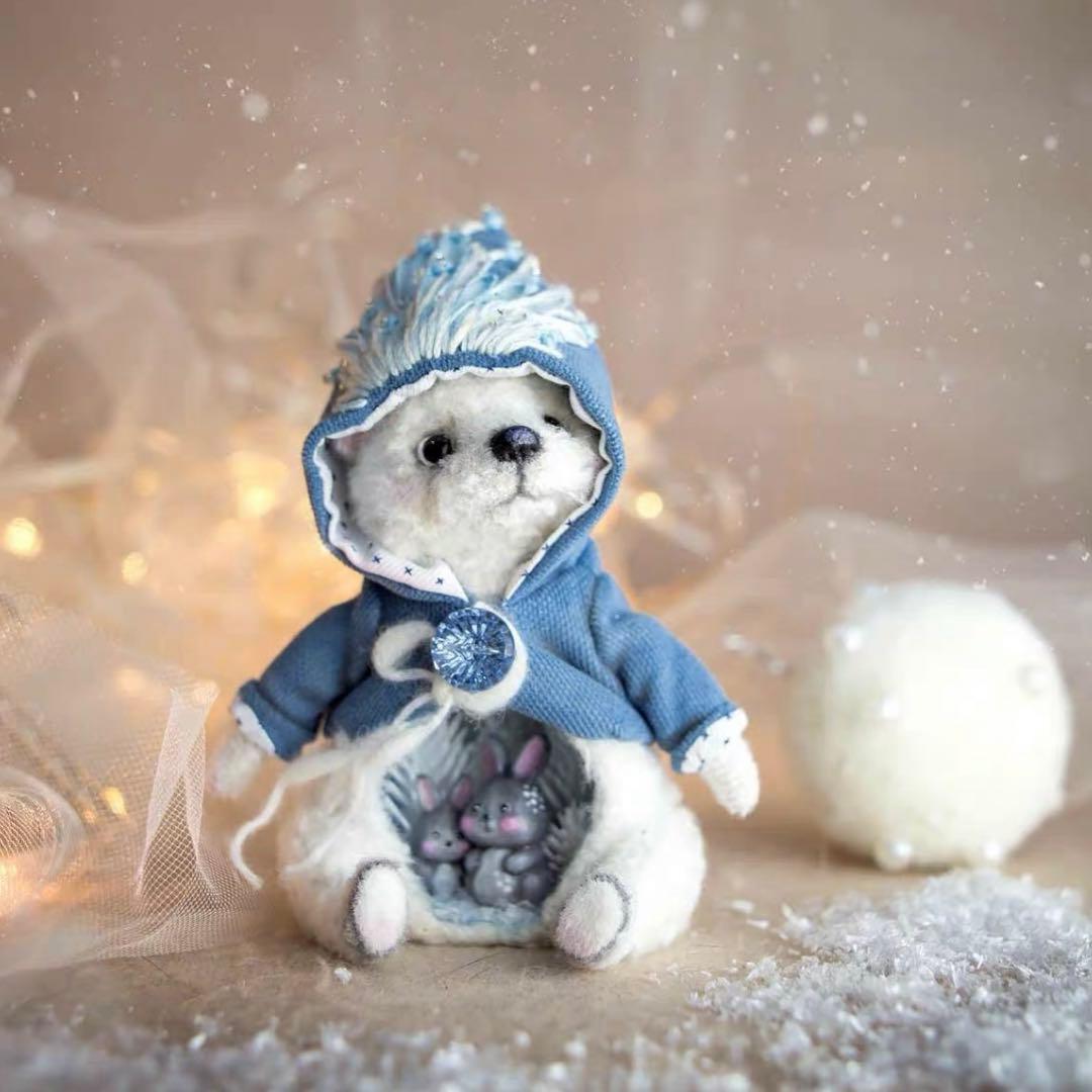 お腹に雪兎がいる白熊 アーティストベア ハンドメイド テディベア 海外作家様