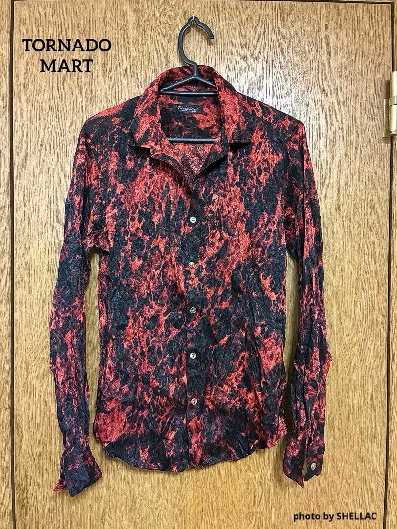 TORNADO MART プリーツ加工 クロコジャガード レオパードドレスシャツ