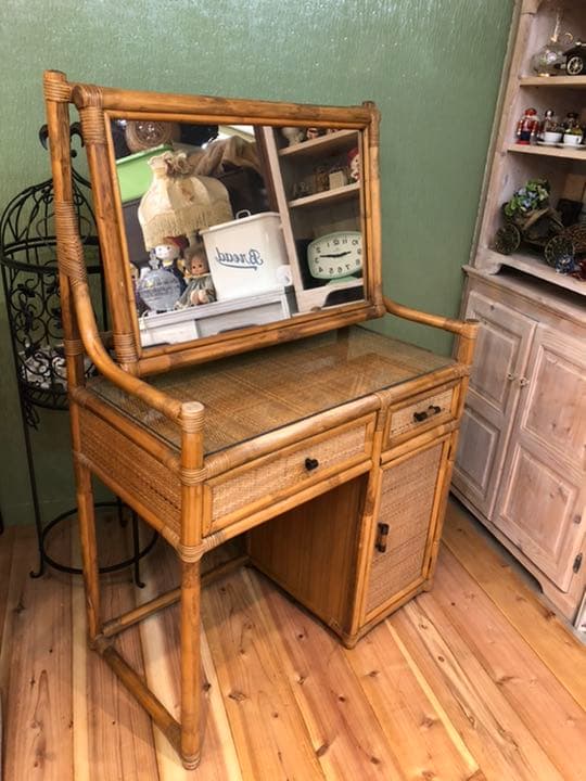 籐 ラタン ドレッサー 鏡台 インテリア アンティーク ビンテージ 昭和レトロ