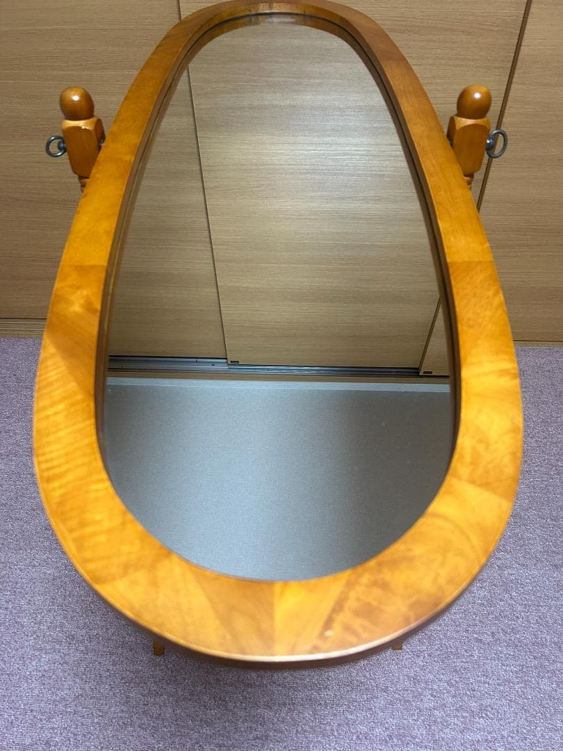 アンティーク　クラシック　オーバル型　木製　姿見　全身鏡　スタンドミラー