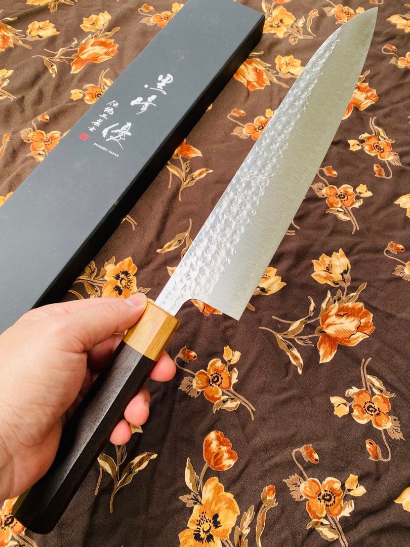 黒崎優　「閃光」牛刀包丁 240mm 紫檀柄桂 R2 / SG2