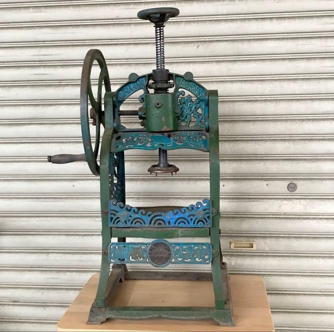 昭和 大正 レトロ 手動式 かき氷機 青緑 かき氷 アンティーク 氷削り 夏