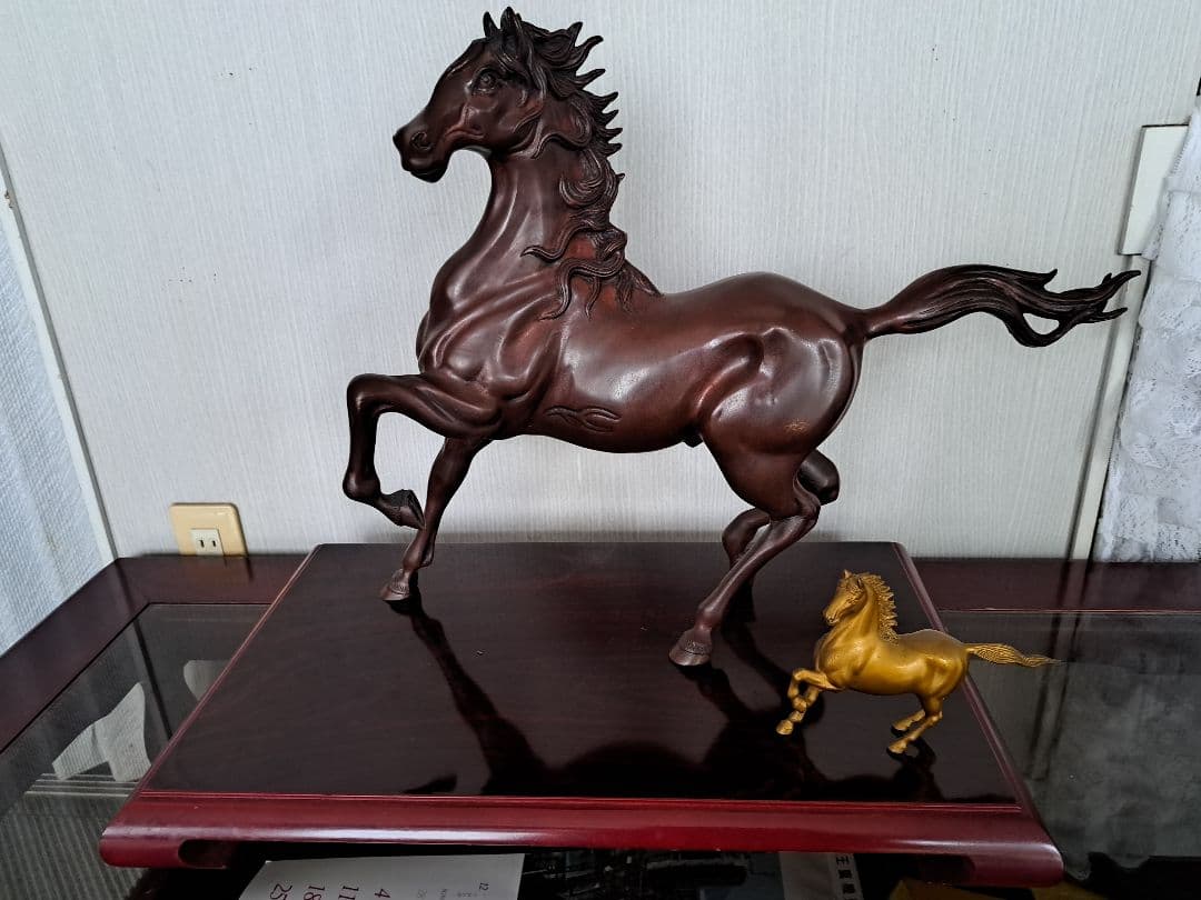 ブロンズ製馬の彫刻セット　高岡銅器