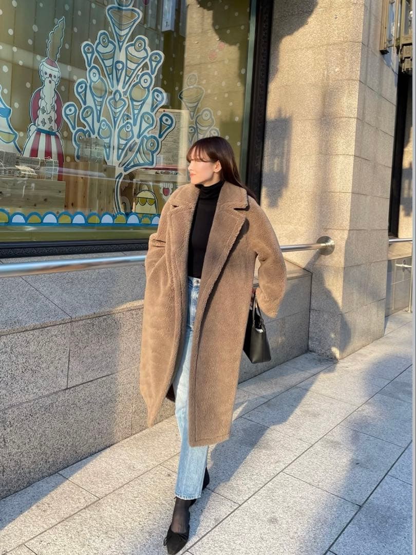 【美品】HAUNTロングボアコート ダークベージュ38 (M) エコバッグ付き