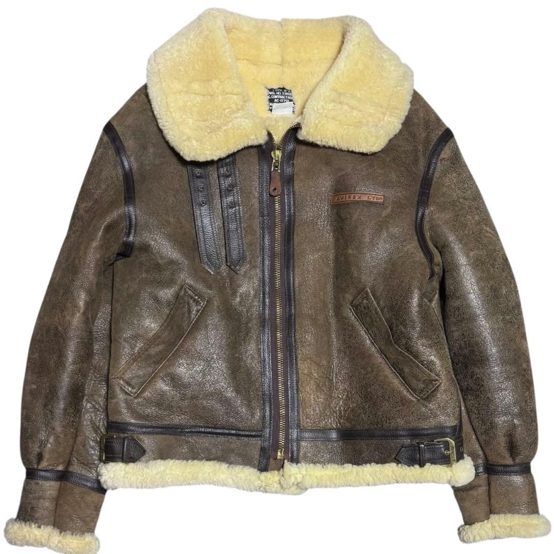 AVIREX 米国製 B-3 胸タグ ボマージャケット リアルムートン 42