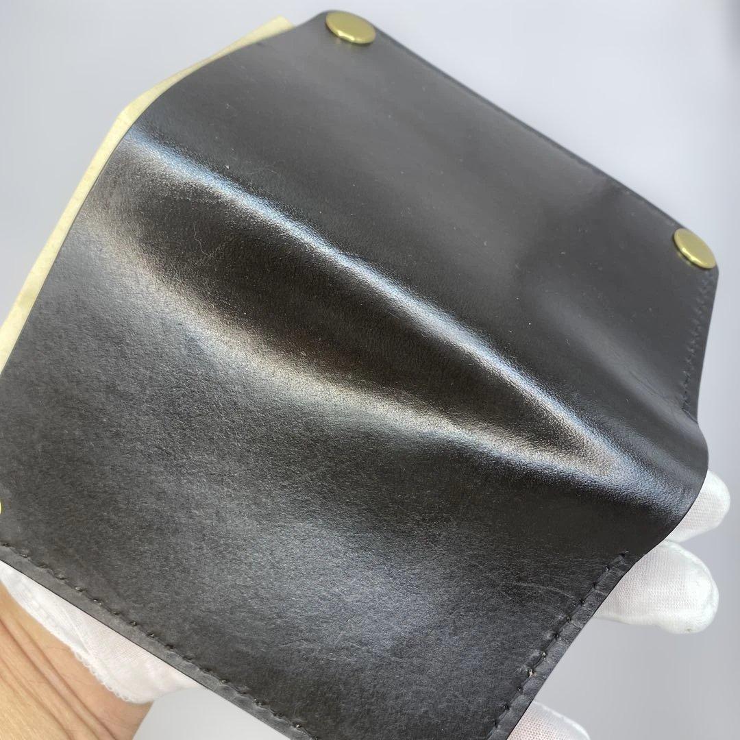 値下【無骨x上質 お札折らず収納】 丘染ブラック 手染ミドルトラッカーウォレット