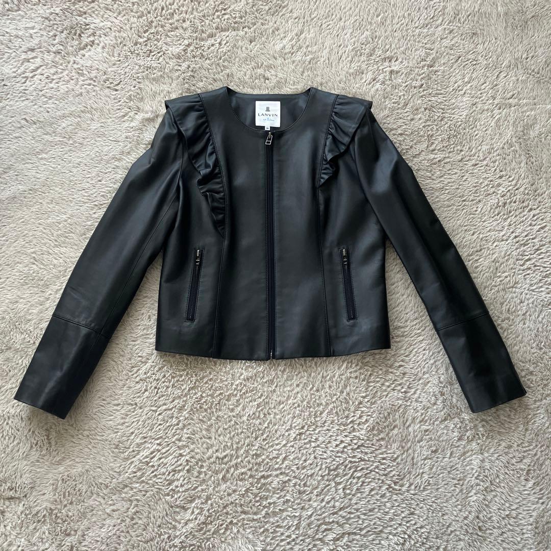 LANVIN ランバンオンブルー フリル付きレザージャケット 38