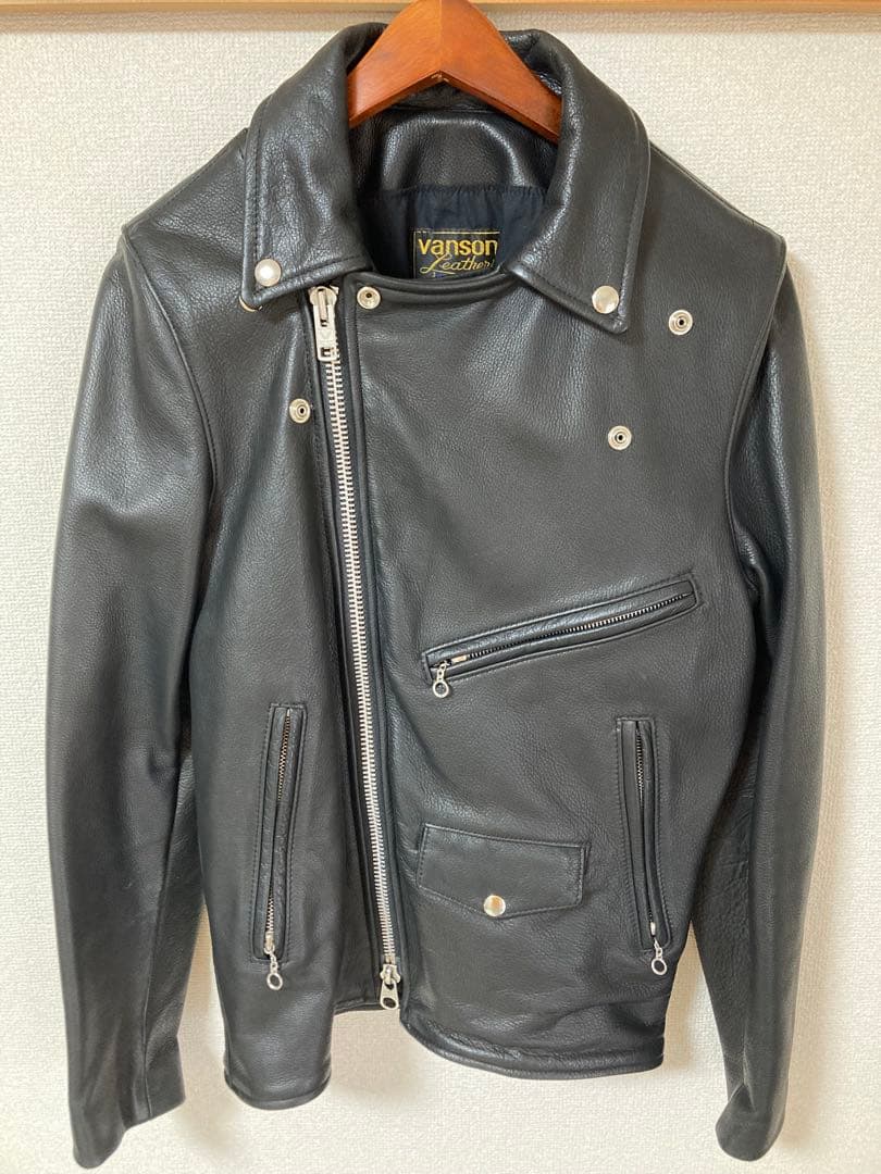 vanson ブラック ダブルライダースジャケットC-2 ソフトカウレザー36