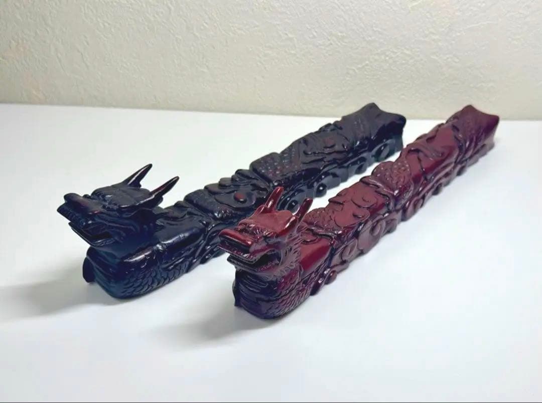 漆器 箸箱 喰籠 黒檀 龍 木彫 夫婦箸入れ 骨董 アンティーク