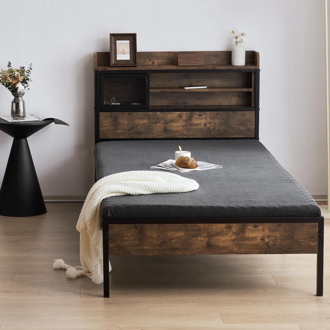 S ベッドフレーム シングルベッド コンセント付きBlack