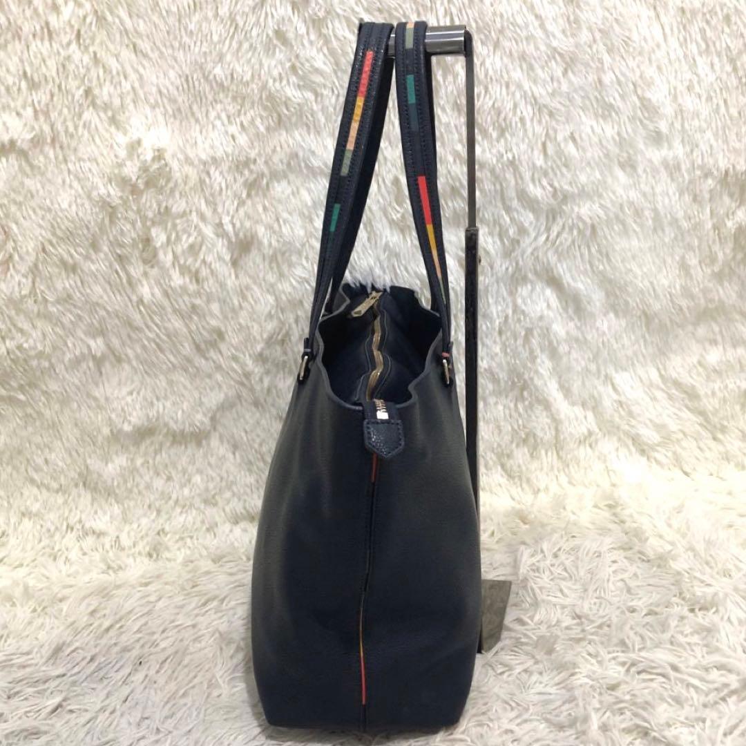 未使用級✨✨ポールスミス レザー　マルチストライプ　トートバッグ ネイビー