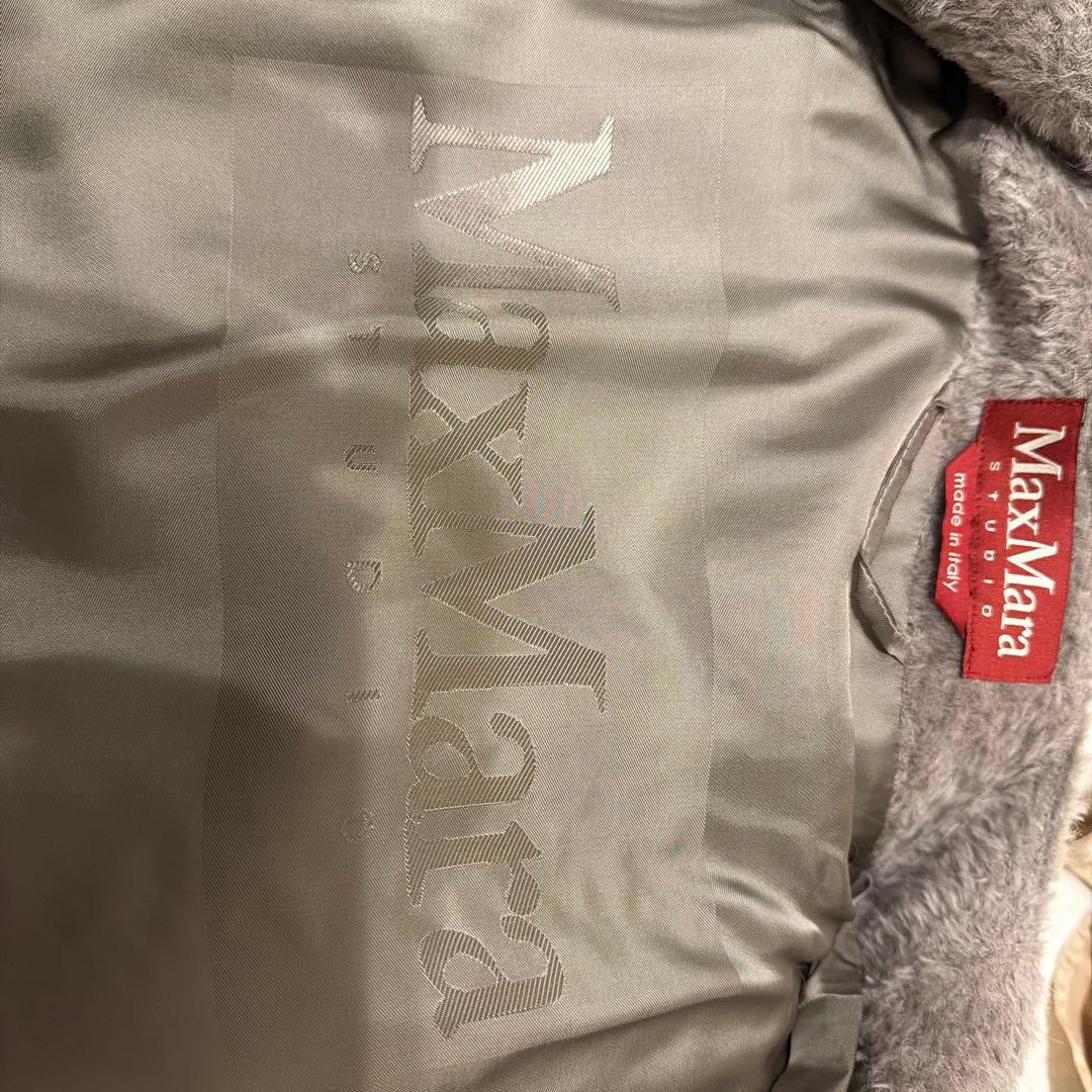 a*i様 超美品MaxMara ボーダー ノーカラー アルパカ ロングコート 4