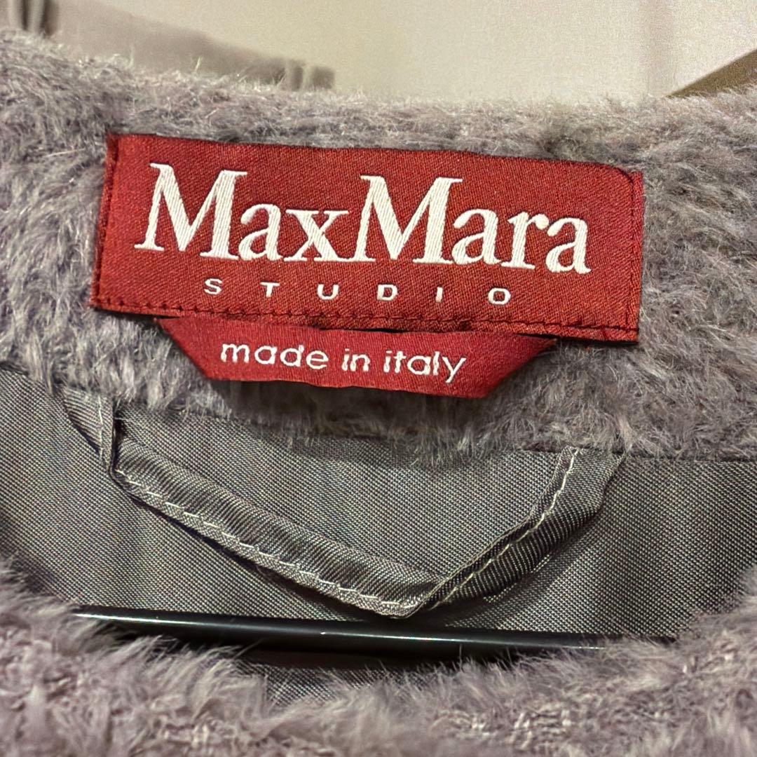 a*i様 超美品MaxMara ボーダー ノーカラー アルパカ ロングコート 4