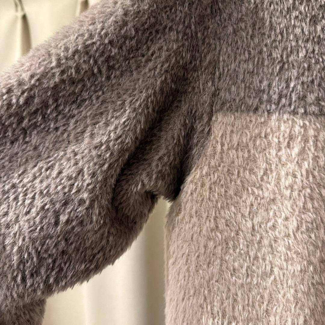 a*i様 超美品MaxMara ボーダー ノーカラー アルパカ ロングコート 4