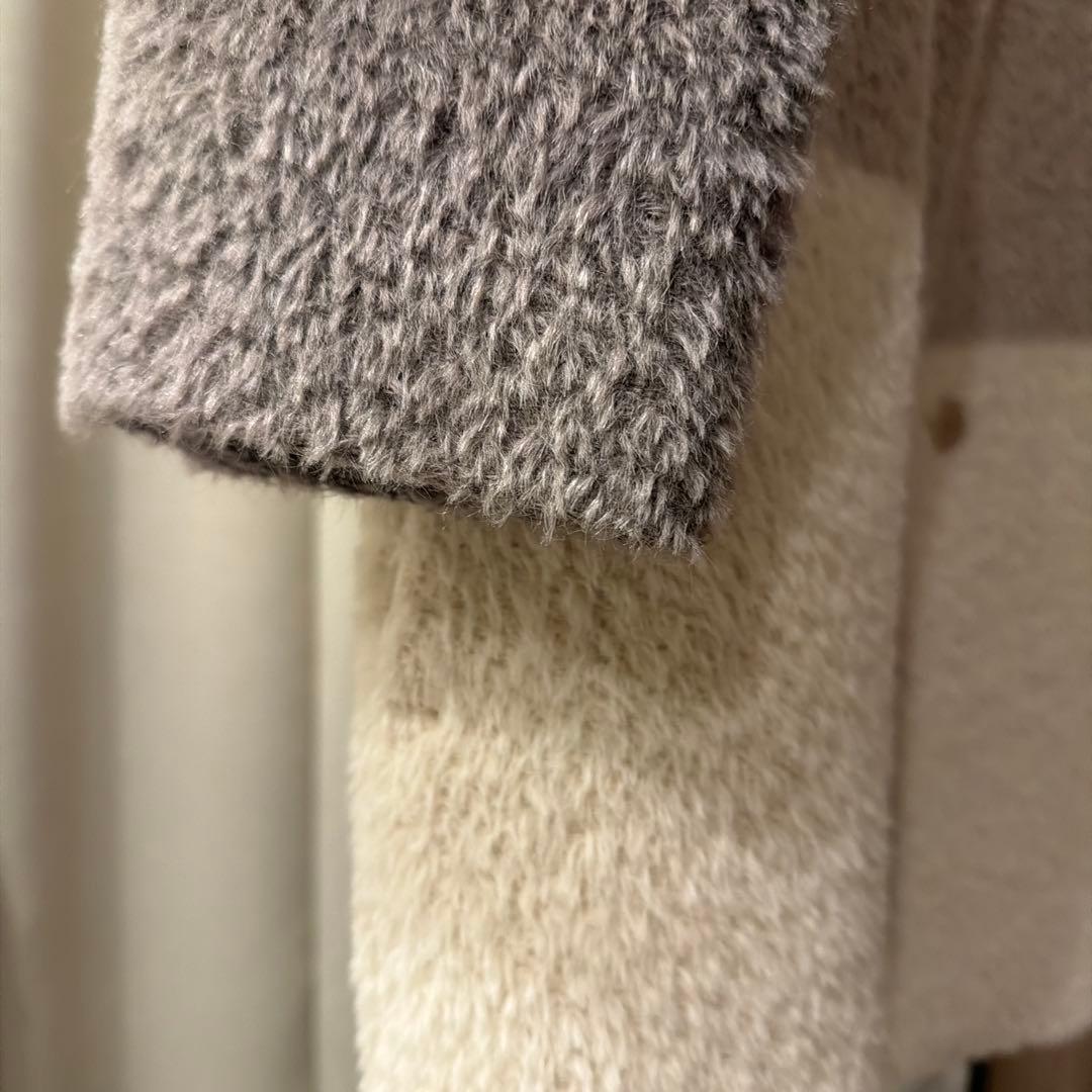 a*i様 超美品MaxMara ボーダー ノーカラー アルパカ ロングコート 4