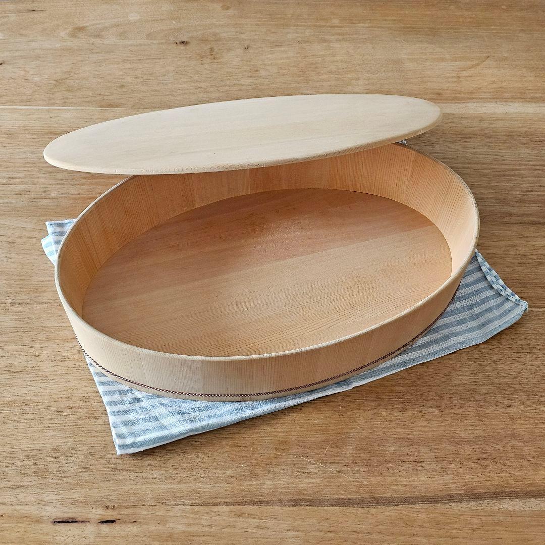 さわら　楕円の飯台 大 専用蓋付　すし桶　おひつ　自在道具　【アク抜き作業済】